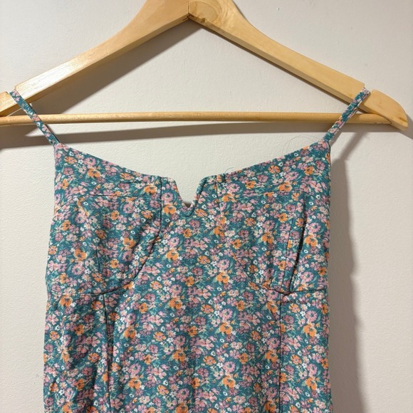 Aeropostale Floral Mini Dress Green Pink Cottage Tie Back Sundress Party‎ Casual - Picture 5 of 10